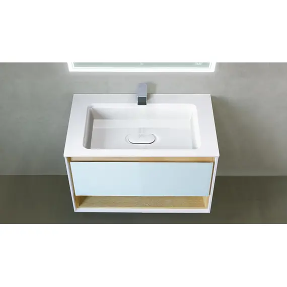 ПОДВЕСНАЯ ТУМБА JORNO GLASS 80 ДУБ СОНОМА С РАКОВИНОЙ MODUL 80 ИЗ ЛИТЬЕВОГО МРАМОРА