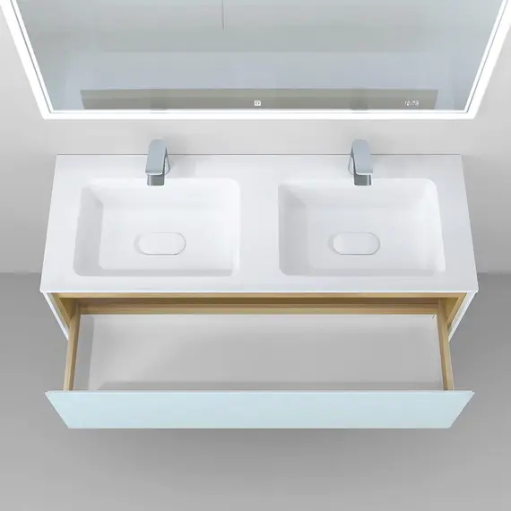 ПОДВЕСНАЯ ТУМБА JORNO GLASS 120 ДУБ СОНОМА С РАКОВИНОЙ MODUL 120 ИЗ ЛИТЬЕВОГО МРАМОРА