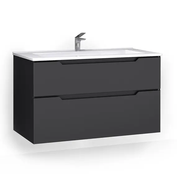 ПОДВЕСНАЯ ТУМБА JORNO SLIDE 105 АНТРАЦИТ C РАКОВИНОЙ KIROVIT ОСКАР 105 СМ