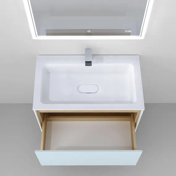 ПОДВЕСНАЯ ТУМБА JORNO GLASS 80 ДУБ СОНОМА С РАКОВИНОЙ MODUL 80 ИЗ ЛИТЬЕВОГО МРАМОРА