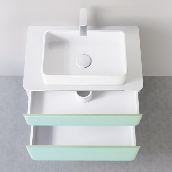 ПОДВЕСНАЯ ТУМБА JORNO PASTEL 80 БИРЮЗОВЫЙ БРИЗ С РАКОВИНОЙ ОЛИМПИЯ 56