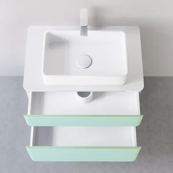 ПОДВЕСНАЯ ТУМБА JORNO PASTEL 80 БИРЮЗОВЫЙ БРИЗ С РАКОВИНОЙ ОЛИМПИЯ 56