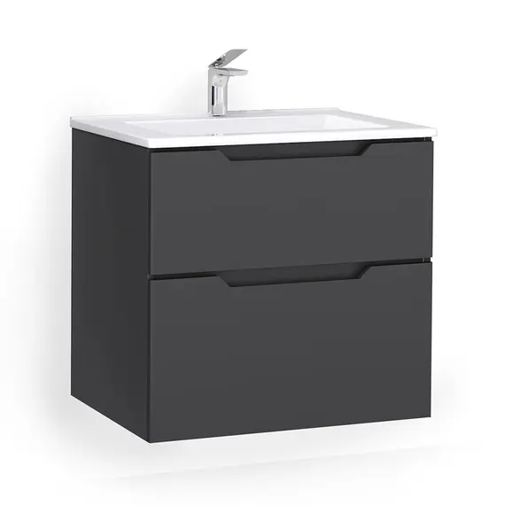 ПОДВЕСНАЯ ТУМБА JORNO SLIDE 65 АНТРАЦИТ C РАКОВИНОЙ KIROVIT ОСКАР 65 СМ