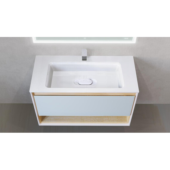 ПОДВЕСНАЯ ТУМБА JORNO GLASS 100 ДУБ СОНОМА С РАКОВИНОЙ MODUL 100 ИЗ ЛИТЬЕВОГО МРАМОРА