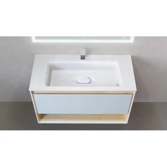 ПОДВЕСНАЯ ТУМБА JORNO GLASS 100 ДУБ СОНОМА С РАКОВИНОЙ MODUL 100 ИЗ ЛИТЬЕВОГО МРАМОРА