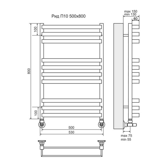 ВОДЯНОЙ ПОЛОТЕНЦЕСУШИТЕЛЬ TERMINUS РИД П10 500Х800