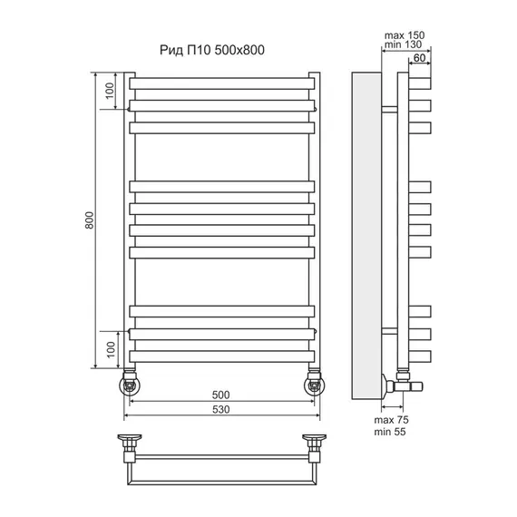 ВОДЯНОЙ ПОЛОТЕНЦЕСУШИТЕЛЬ TERMINUS РИД П10 500Х800