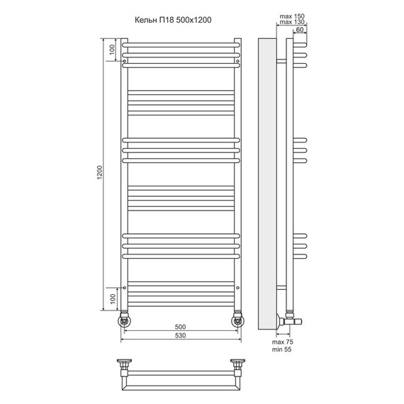 ВОДЯНОЙ ПОЛОТЕНЦЕСУШИТЕЛЬ TERMINUS КЕЛЬН П18 500Х1200