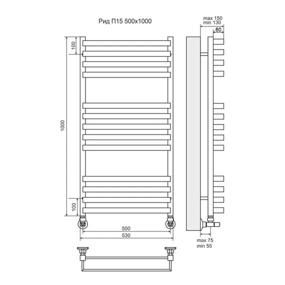 ВОДЯНОЙ ПОЛОТЕНЦЕСУШИТЕЛЬ TERMINUS РИД П13 500Х1000