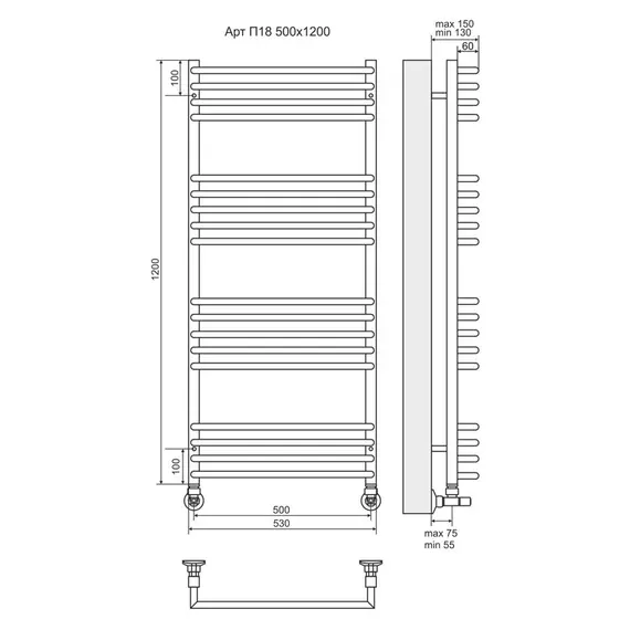 ВОДЯНОЙ ПОЛОТЕНЦЕСУШИТЕЛЬ TERMINUS АРТ П18 500Х1200
