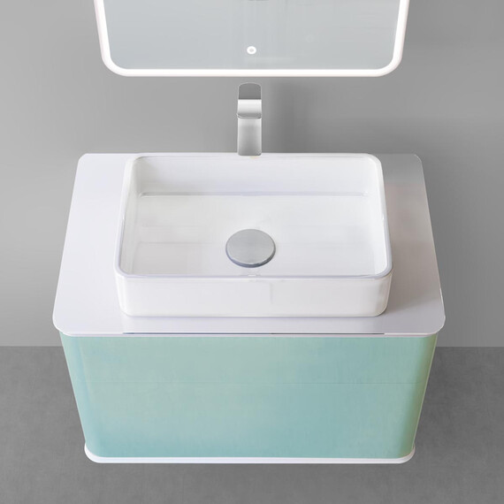 ПОДВЕСНАЯ ТУМБА JORNO PASTEL 80 БИРЮЗОВЫЙ БРИЗ С РАКОВИНОЙ ОЛИМПИЯ 56