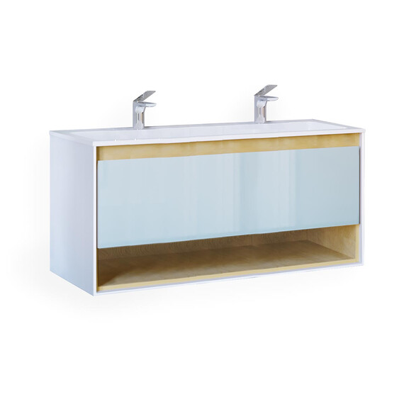 ПОДВЕСНАЯ ТУМБА JORNO GLASS 120 ДУБ СОНОМА С РАКОВИНОЙ MODUL 120 ИЗ ЛИТЬЕВОГО МРАМОРА