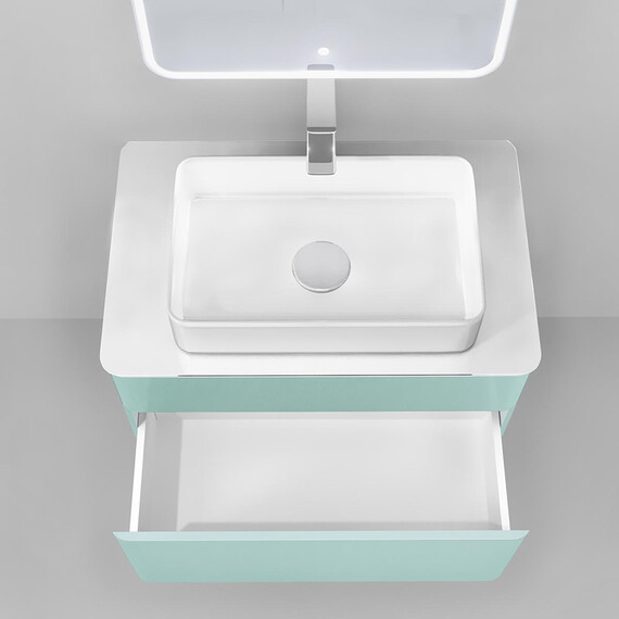 ПОДВЕСНАЯ ТУМБА JORNO PASTEL 80 БИРЮЗОВЫЙ БРИЗ С РАКОВИНОЙ ОЛИМПИЯ 56