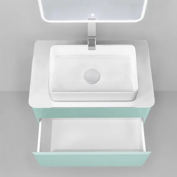 ПОДВЕСНАЯ ТУМБА JORNO PASTEL 80 БИРЮЗОВЫЙ БРИЗ С РАКОВИНОЙ ОЛИМПИЯ 56