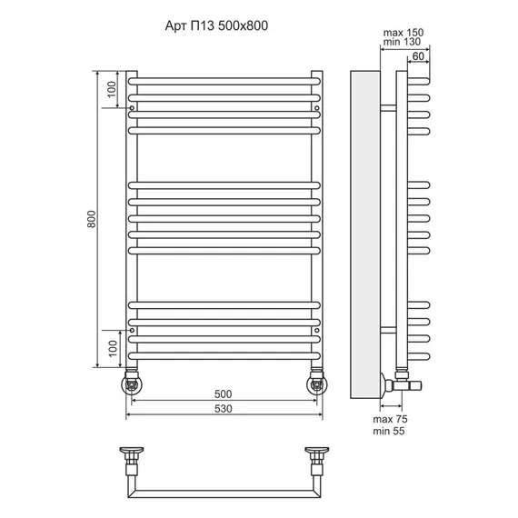 ВОДЯНОЙ ПОЛОТЕНЦЕСУШИТЕЛЬ TERMINUS АРТ П13 500Х800