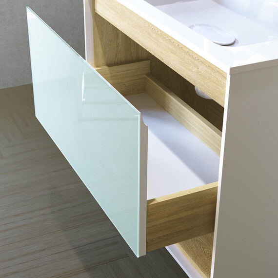 ПОДВЕСНАЯ ТУМБА JORNO GLASS 80 ДУБ СОНОМА С РАКОВИНОЙ MODUL 80 ИЗ ЛИТЬЕВОГО МРАМОРА