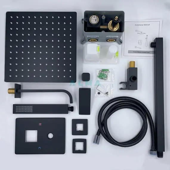 ВСТРАИВАЕМЫЙ ДУШЕВОЙ КОМПЛЕКТ СО СМЕСИТЕЛЕМ ALMAES LIROS ЧЕРНЫЙ  3 РЕЖИМА