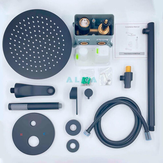 ВСТРАИВАЕМЫЙ ДУШЕВОЙ КОМПЛЕКТ СО СМЕСИТЕЛЕМ ALMAES MARITA ЧЕРНЫЙ  3 РЕЖИМА