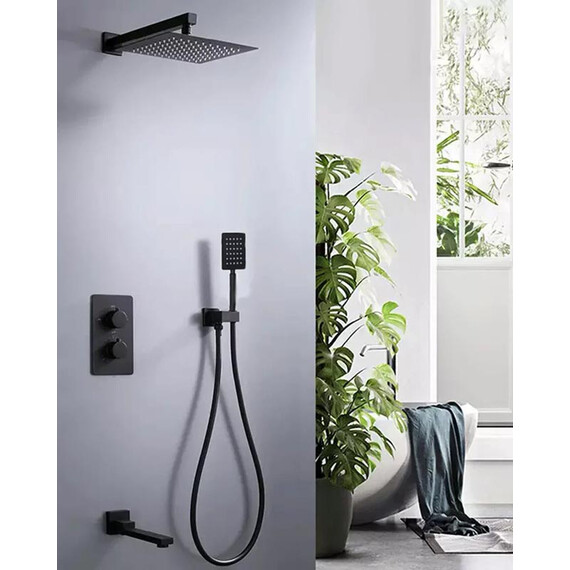 ВСТРАИВАЕМЫЙ ДУШЕВОЙ КОМПЛЕКТ ALMAES WEBER С ТЕРМОСТАТОМ НА 3 ПОЛОЖЕНИЯ ЧЕРНЫЙ