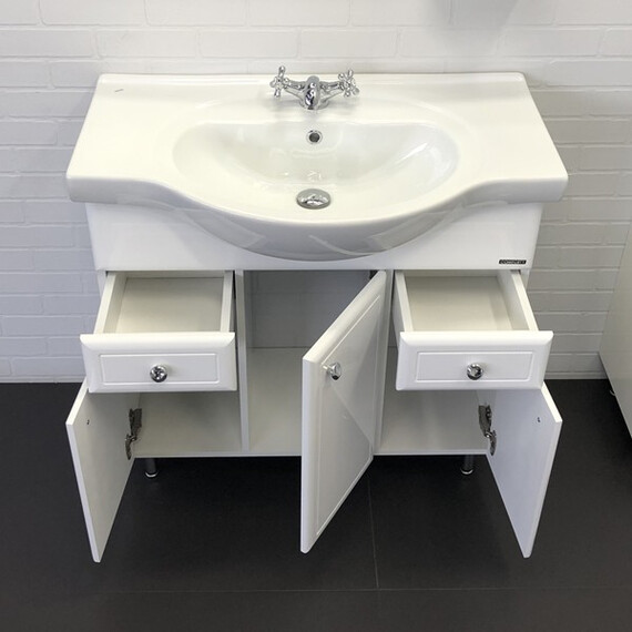 ТУМБА-УМЫВАЛЬНИК COMFORTY СОЧИ-85 БЕЛЫЙ ГЛЯНЕЦ С РАКОВИНОЙ СЕНЕЖ 87