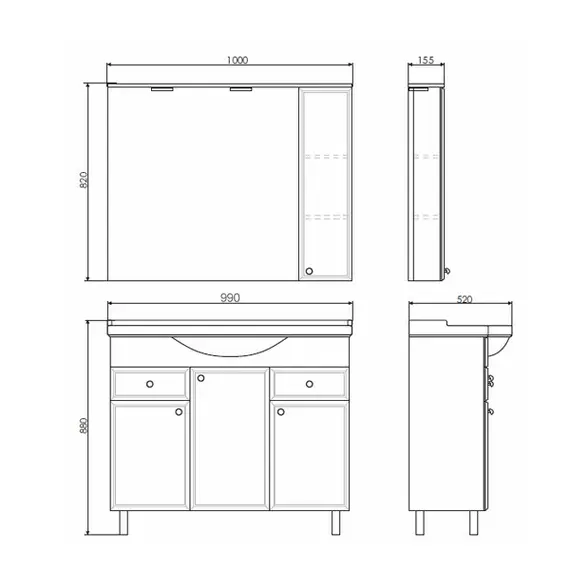 ТУМБА-УМЫВАЛЬНИК COMFORTY СОЧИ-100 БЕЛЫЙ ГЛЯНЕЦ С РАКОВИНОЙ ЭЛЬБРУС-100