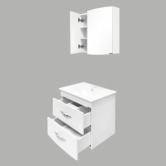 ТУМБА-УМЫВАЛЬНИК COMFORTY ЛАУРА-60-2 ПОДВЕСНАЯ БЕЛЫЙ ГЛЯНЕЦ С РАКОВИНОЙ QUADRO 60 