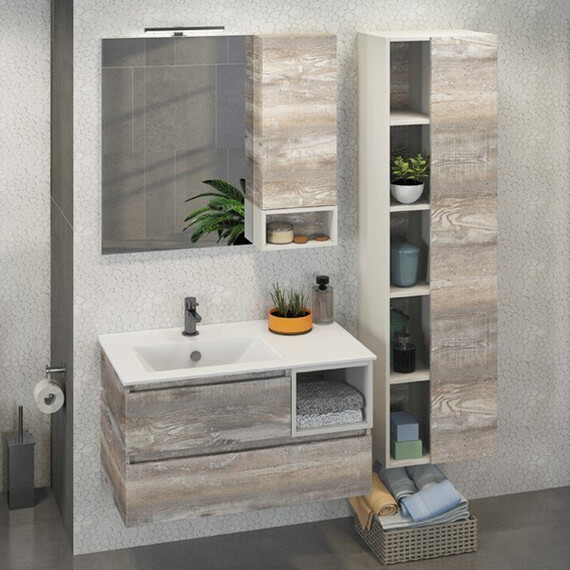ТУМБА-УМЫВАЛЬНИК COMFORTY ТУРИН-90L ДУБ БЕЖЕВЫЙ С РАКОВИНОЙ COMFORTY 9090EL