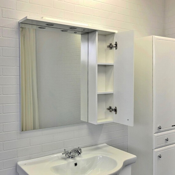 ЗЕРКАЛО-ШКАФ COMFORTY СОЧИ-85 БЕЛЫЙ ГЛЯНЕЦ