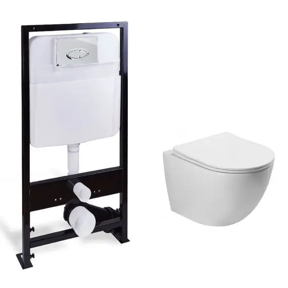 SANTILINE SL-5005 + SL-01 КОМПЛЕКТ УНИТАЗ ПОДВЕСНОЙ, БЕЗОБОДКОВЫЙ, СИДЕНЬЕ МИКРОЛИФТ + ИНСТАЛЛЯЦИЯ SANTILINE С КНОПКОЙ ХРОМ (ОВАЛ)