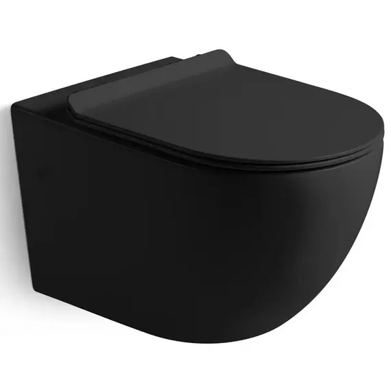 УНИТАЗ ПОДВЕСНОЙ БЕЗОБОДКОВЫЙ SANTILINE SL-5002MB ЧЁРНЫЙ МАТОВЫЙ С СИДЕНЬЕМ МИКРОЛИФТ 550*365*395