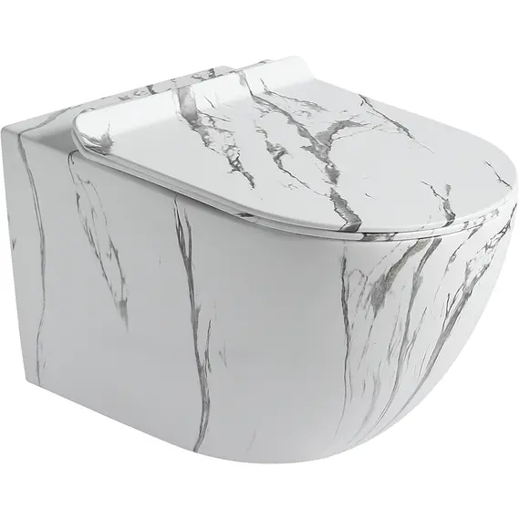 SANTILINE SL-5002MM УНИТАЗ ПОДВЕСНОЙ, БЕЗОБОДКОВЫЙ МАТОВЫЙ ПОД МРАМОР (СИДЕНЬЕ МИКРОЛИФТ) 550*365*395.