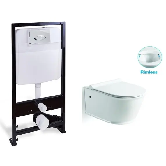 КОМПЛЕКТ УНИТАЗ ПОДВЕСНОЙ С ИНСТАЛЛЯЦИЕЙ И КНОПКОЙ ХРОМ SANTILINE SL-5009+SL01