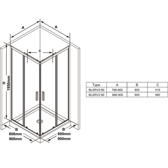 ДУШЕВОЙ УГОЛ RAVAK BLIX SLIM BLSRV2-80 ЧЕРНЫЙ/TRANSPARENT
