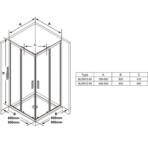 ДУШЕВОЙ УГОЛ RAVAK BLIX SLIM BLSRV2-80 ЧЕРНЫЙ/TRANSPARENT