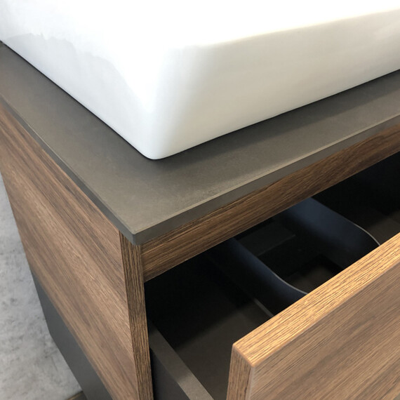 ТУМБА-УМЫВАЛЬНИК COMFORTY ШТУТГАРТ-60 ДУБ ТЁМНО-КОРИЧНЕВЫЙ С ЧЕРНОЙ СТОЛЕШНИЦЕЙ №8 C РАК. COMFORTY 9055RA-50