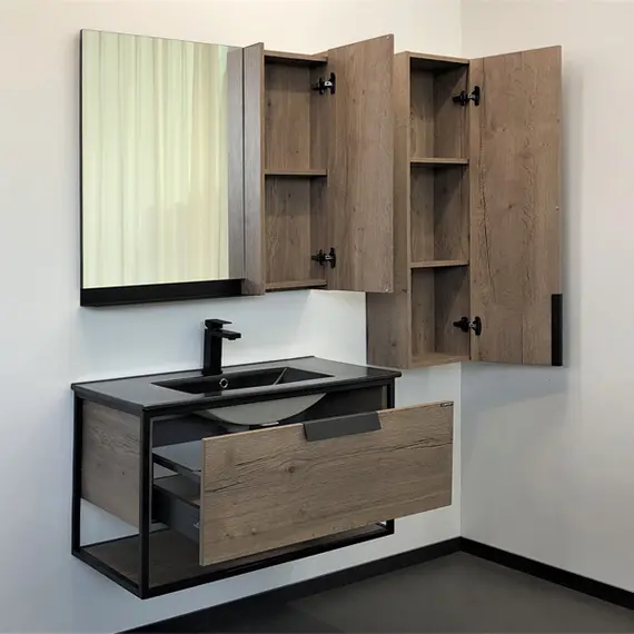 ТУМБА-УМЫВАЛЬНИК COMFORTY БОНН-90 ДУБ ТЕМНЫЙ С  РАКОВИНОЙ COMFORTY 90E ЧЕРНАЯ МАТОВАЯ