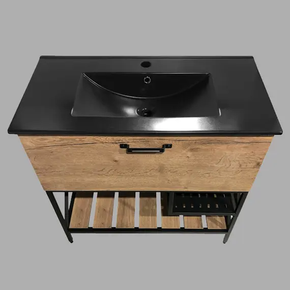 ТУМБА-УМЫВАЛЬНИК COMFORTY БРЕДФОРД-90 ДУБ ТЕМНЫЙ С РАКОВИНОЙ COMFORTY 90E ЧЕРНАЯ МАТОВАЯ