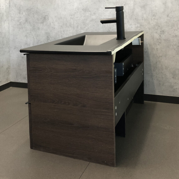 ТУМБА-УМЫВАЛЬНИК COMFORTY ФРАНКФУРТ-90 ДУБ ШОКОЛАДНО-КОРИЧНЕВЫЙ С РАКОВИНОЙ  COMFORTY 90E ЧЕРНАЯ МАТОВАЯ