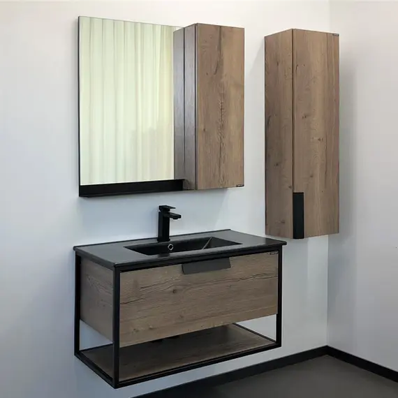 ТУМБА-УМЫВАЛЬНИК COMFORTY БОНН-90 ДУБ ТЕМНЫЙ С  РАКОВИНОЙ COMFORTY 90E ЧЕРНАЯ МАТОВАЯ