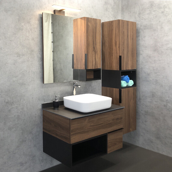 ТУМБА-УМЫВАЛЬНИК COMFORTY ШТУТГАРТ-90 ДУБ ТЁМНО-КОРИЧНЕВЫЙ С ЧЕРНОЙ СТОЛЕШНИЦЕЙ C РАКОВИНОЙ COMFORTY T-Y9378