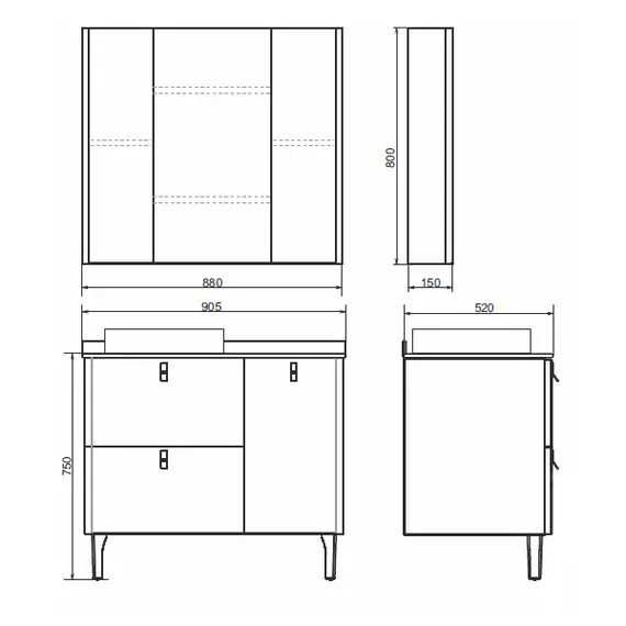 ЗЕРКАЛО-ШКАФ COMFORTY СОРРЕНТО-90 СВЕТЛО-СЕРЫЙ