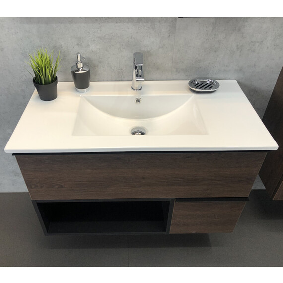 ТУМБА-УМЫВАЛЬНИК COMFORTY ФРАНКФУРТ-75 ДУБ ШОКОЛАДНО-КОРИЧНЕВЫЙ С РАКОВИНОЙ COMFORTY 75E