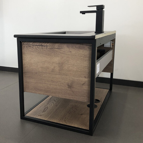 ТУМБА-УМЫВАЛЬНИК COMFORTY БОНН-75 ДУБ ТЕМНЫЙ С  РАКОВИНОЙ COMFORTY 75E ЧЕРНАЯ МАТОВАЯ 