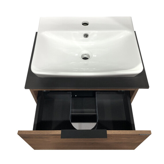 ТУМБА-УМЫВАЛЬНИК COMFORTY ШТУТГАРТ-60 ДУБ ТЁМНО-КОРИЧНЕВЫЙ С ЧЕРНОЙ СТОЛЕШНИЦЕЙ №8 C РАК. COMFORTY 9055RA-50