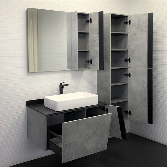 ТУМБА-УМЫВАЛЬНИК COMFORTY ЭДИНБУРГ-90 БЕТОН СВЕТЛЫЙ С ЧЕРНОЙ СТОЛЕШНИЦЕЙ, С РАКОВИНОЙ COMFORTY 78189