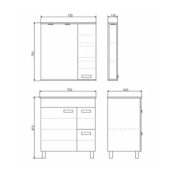 ТУМБА-УМЫВАЛЬНИК COMFORTY МОДЕНА М-75 БЕЛАЯ МАТОВАЯ С РАКОВИНОЙ QUADRO 75