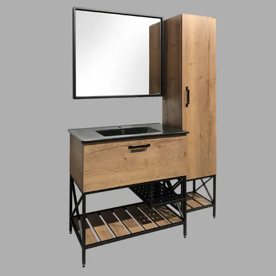 ТУМБА-УМЫВАЛЬНИК COMFORTY БРЕДФОРД-90 ДУБ ТЕМНЫЙ С РАКОВИНОЙ COMFORTY 90E ЧЕРНАЯ МАТОВАЯ