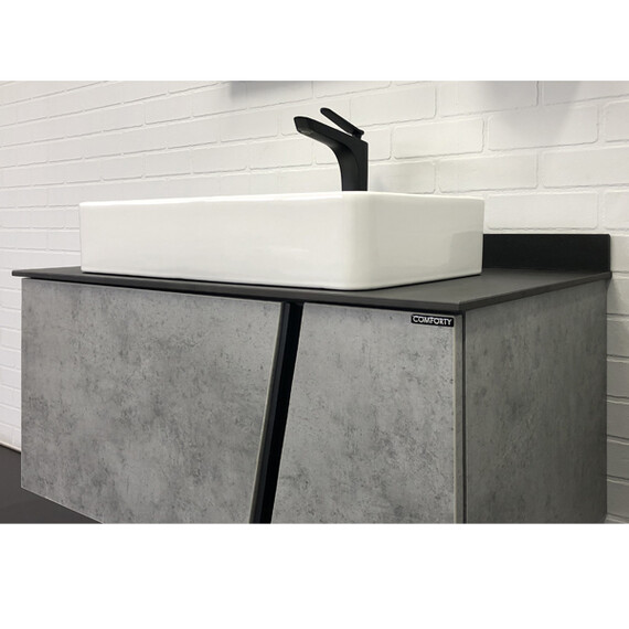 ТУМБА-УМЫВАЛЬНИК COMFORTY ЭДИНБУРГ-90 БЕТОН СВЕТЛЫЙ С ЧЕРНОЙ СТОЛЕШНИЦЕЙ, С РАКОВИНОЙ COMFORTY 78189