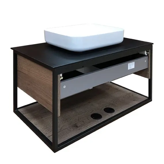 ТУМБА-УМЫВАЛЬНИК COMFORTY КЁЛЬН-90-1 ДУБ ТЕМНЫЙ С ЧЕРНОЙ СТОЛЕШНИЦЕЙ, С РАКОВИНОЙ COMFORTY T-Y9378