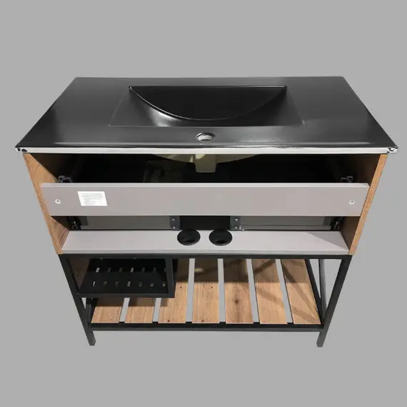 ТУМБА-УМЫВАЛЬНИК COMFORTY БРЕДФОРД-90 ДУБ ТЕМНЫЙ С РАКОВИНОЙ COMFORTY 90E ЧЕРНАЯ МАТОВАЯ